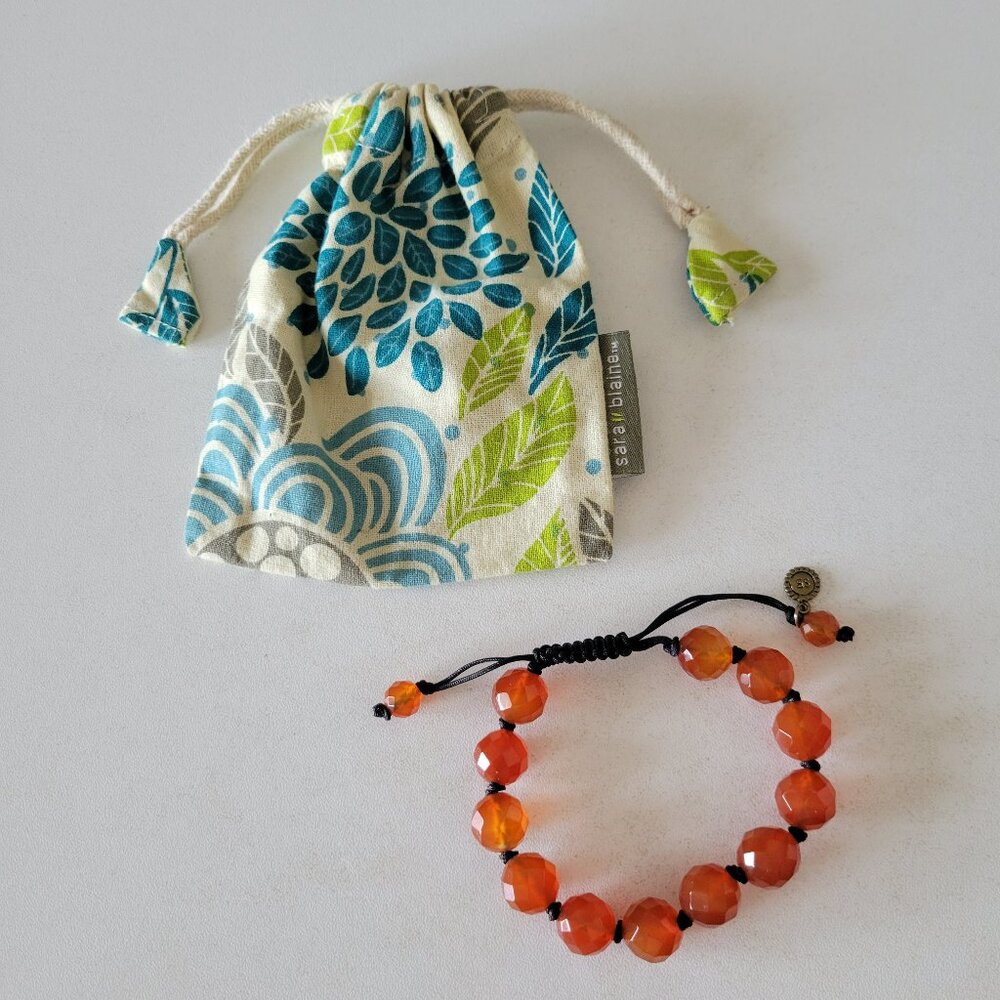 Sara Blaine Orange Beaded Bracelet Adjustable with Pouch - Picture 2 of 9